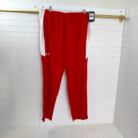 NEW Under Armour Women's Loose Jogger XLT Red White Rival Knit Pant - Picture 1 of 8